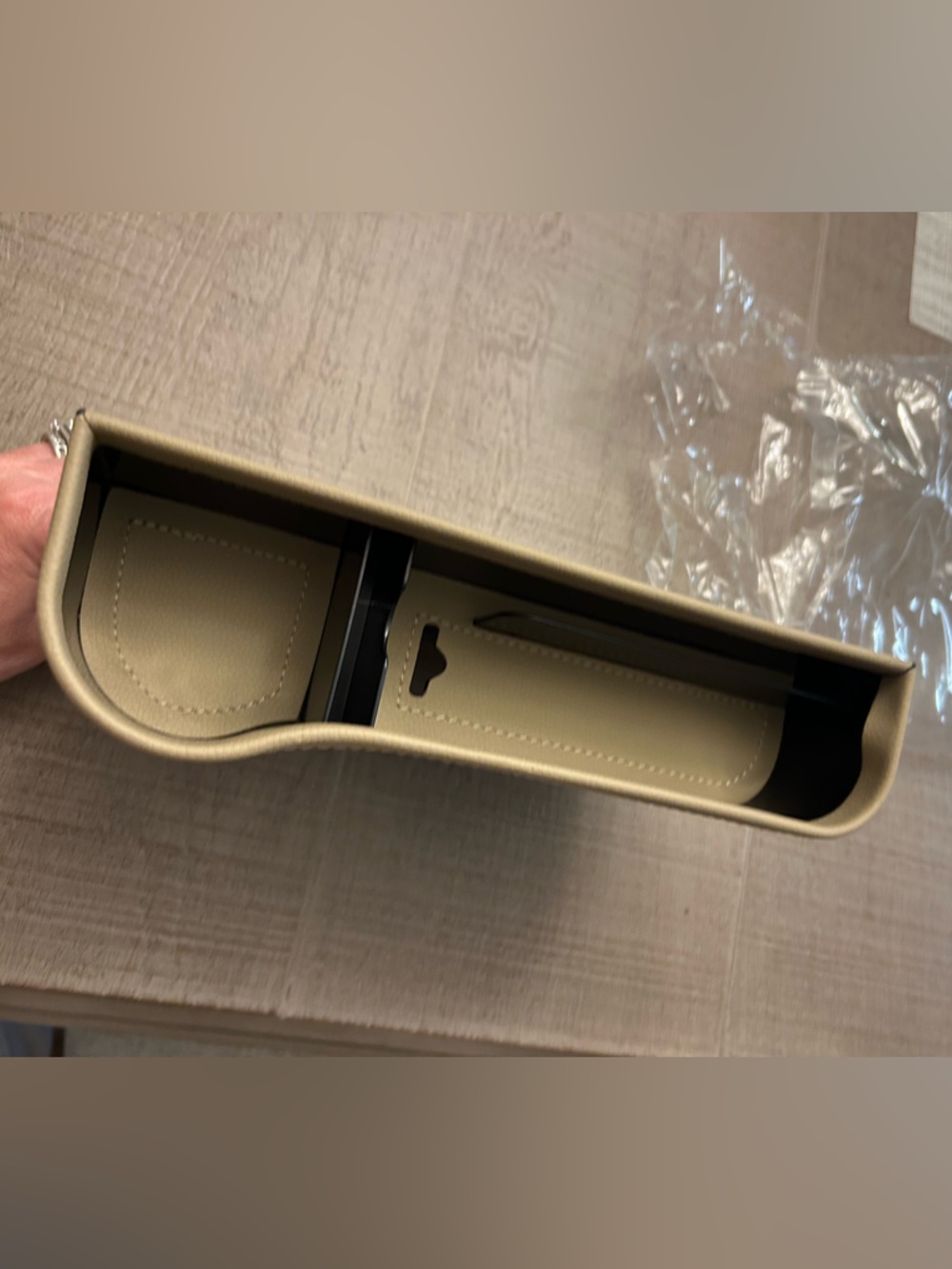 Beige Faux Leather car cup and phone Organizer Insert